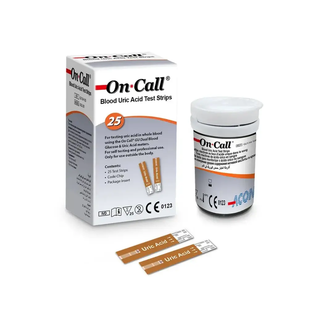 Que thử đường huyết và axit uric (Oncall Blood Uric Acid Test Strip) (Hộp 25 test)