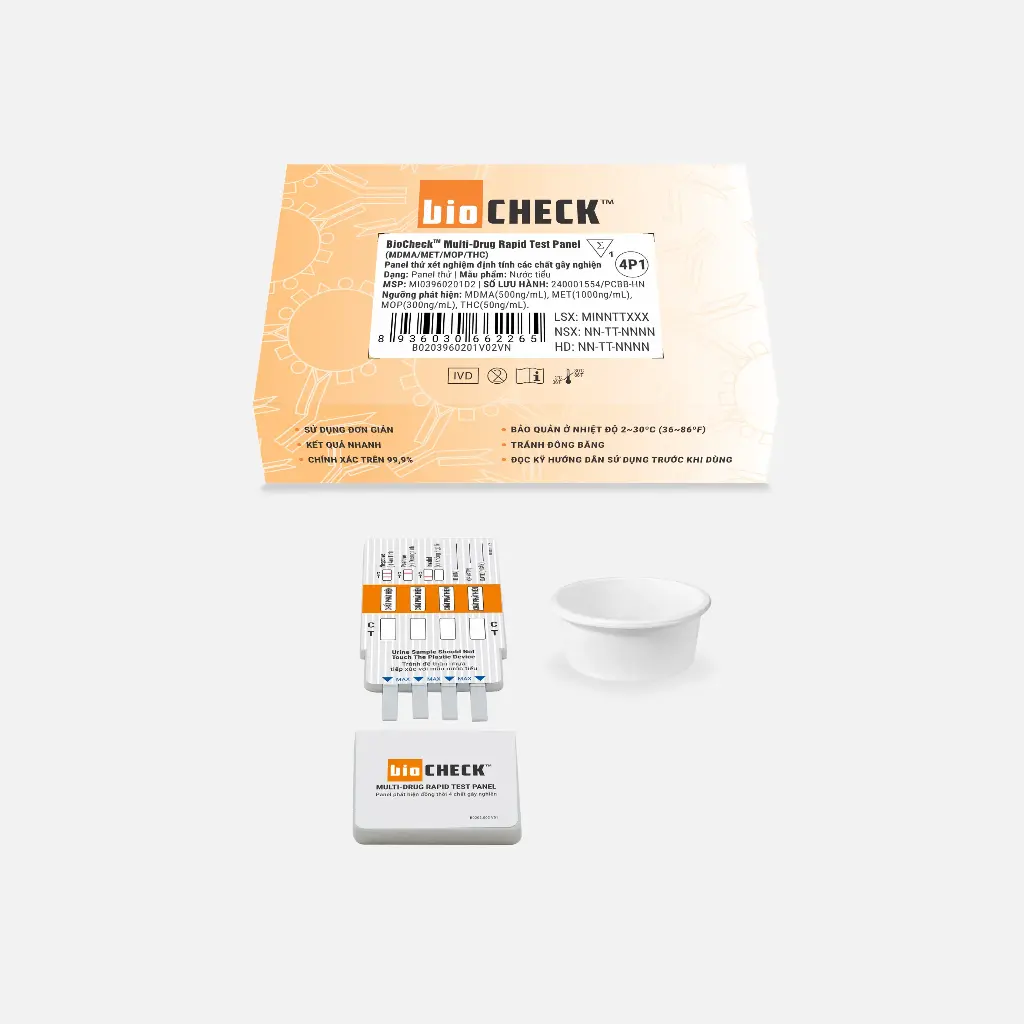 Biocheck™ Multi-Drug Rapid Test Panel (MDMA/MET/MOP/THC) (Hộp 1 Test)