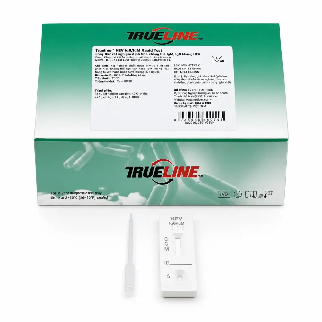 Khay thử xét nghiệm định tính kháng thể IgM, IgG kháng HEV [Trueline™ HEV IgG/IgM Rapid Test]