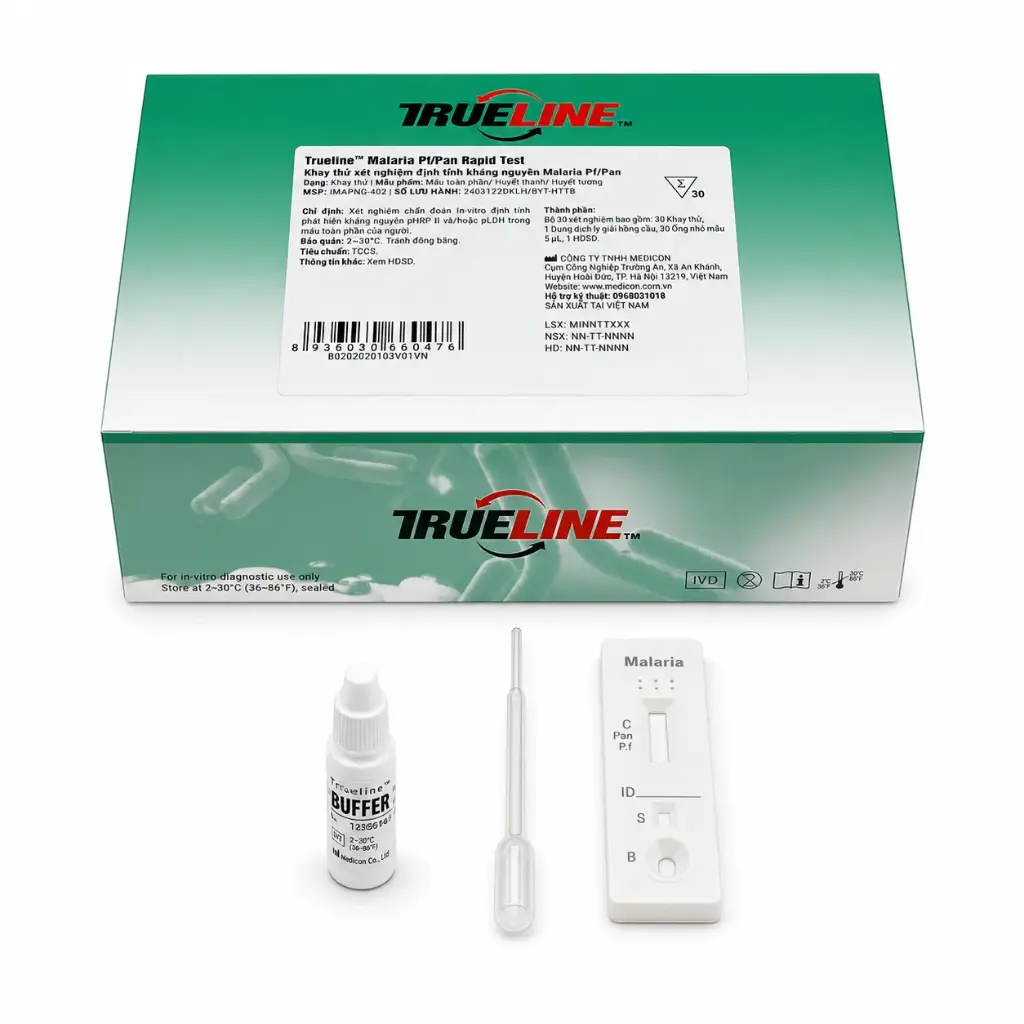 Khay thử xét nghiệm định tính kháng nguyên Malaria Pf/Pan [Trueline™ Malaria Pf/Pan Ag Rapid Test]