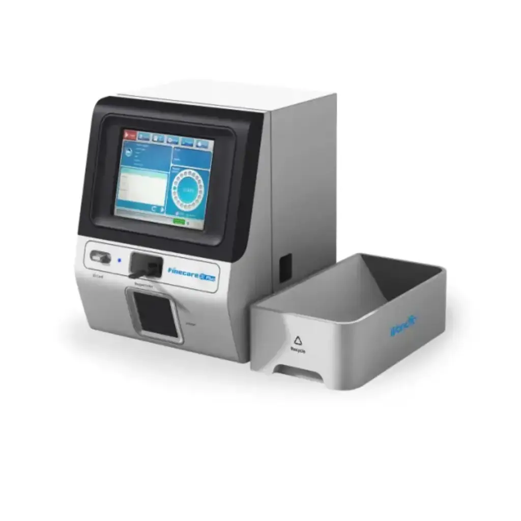 Bộ Máy miễn dịch huỳnh quang (Finecare FIA Meter III Plus FS-205) gồm : 1 máy; 500 test Hba1c; 150 test Tsh; 50 Test T3; 50 Test T4; 50 Test Ft3; 50 Test Ft4