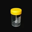 Lọ mẫu phân nhựa PP 60mL, nắp vàng, có nhãn