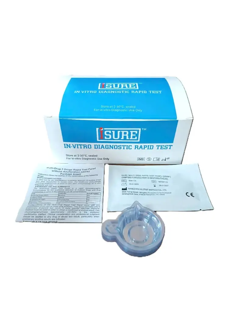 Multi-Drug 5 Drugs Rapid Test panel (Urine) AMP500/COD200/HER10/MOP300/THC50, 25T/kit