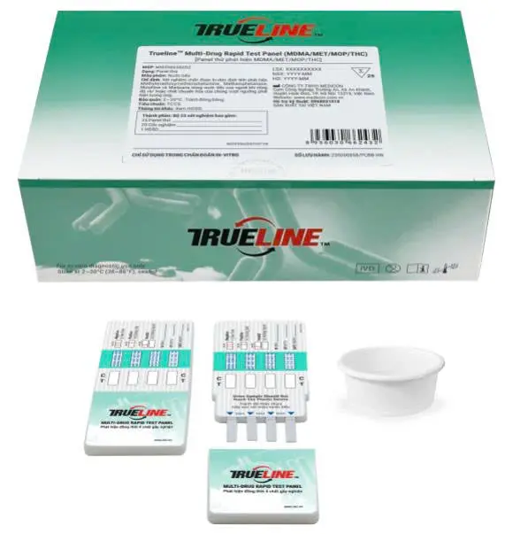 Panel thử xét nghiệm định tính Ecstasy, Methamphetamine, Morphine và Marijuana [Trueline™ Multi-Drug Rapid Test Panel (MDMA/MET/MOP/THC)]