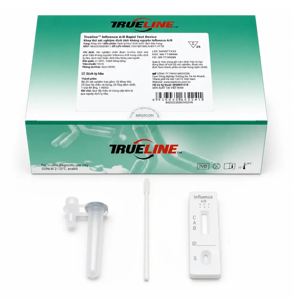 Khay thử xét nghiệm định tính kháng nguyên Influenza A/B [Trueline™ Influenza A/B Rapid Test Device]