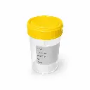 Lọ mẫu nước tiểu nhựa PP 60ml, nắp vàng, có nhãn [Medisure™ Urine sample container PP 60ml, yellow cap, label] 