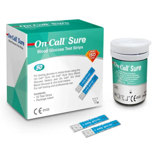 [G135-10U-1/50] Que thử đường huyết (Oncall Sure Blood Glucose Test Strip) (Hộp 50 test) (Lọ 50)
