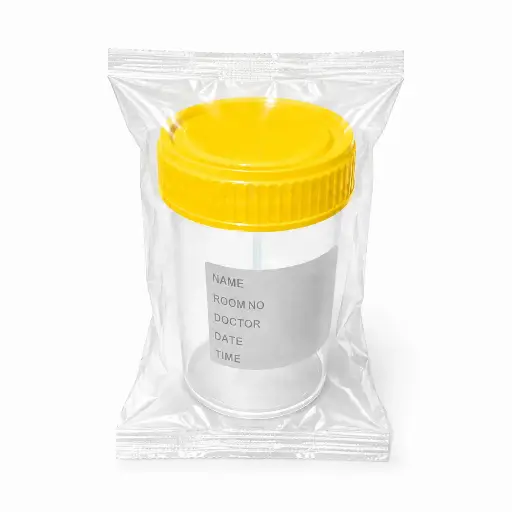 [PFB0020602] Lọ mẫu phân nhựa PP 60ml, nắp vàng, có nhãn, tiệt trùng [Medisure™ Stool sample container PP 60ml, yellow cap, label, sterilized] (Túi 50)